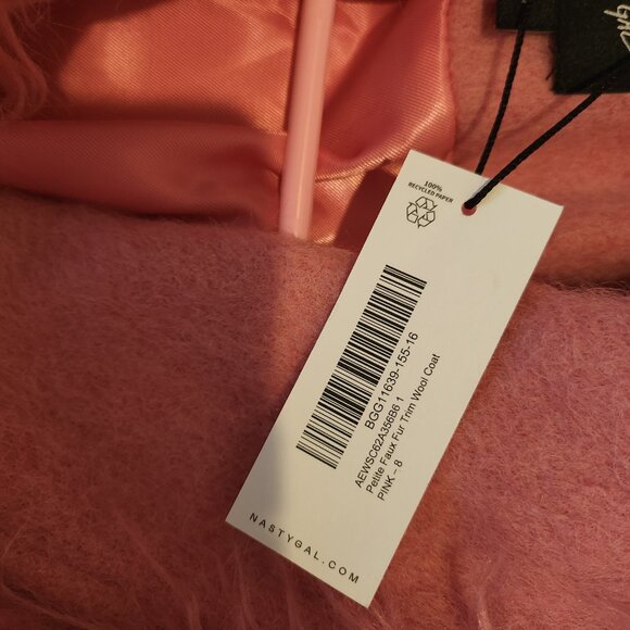 Nasty Gal Pink Faux Shearling Fur Trim Wool Penny Lane Coat Size 4 NWT - Picture 6 of 6